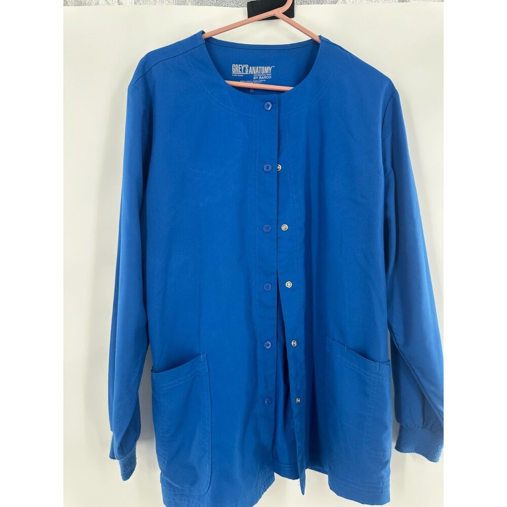Greys Anatomy By Barco 4 Pocket Snap Button Scrub Jacket Royal Blue Sz XL